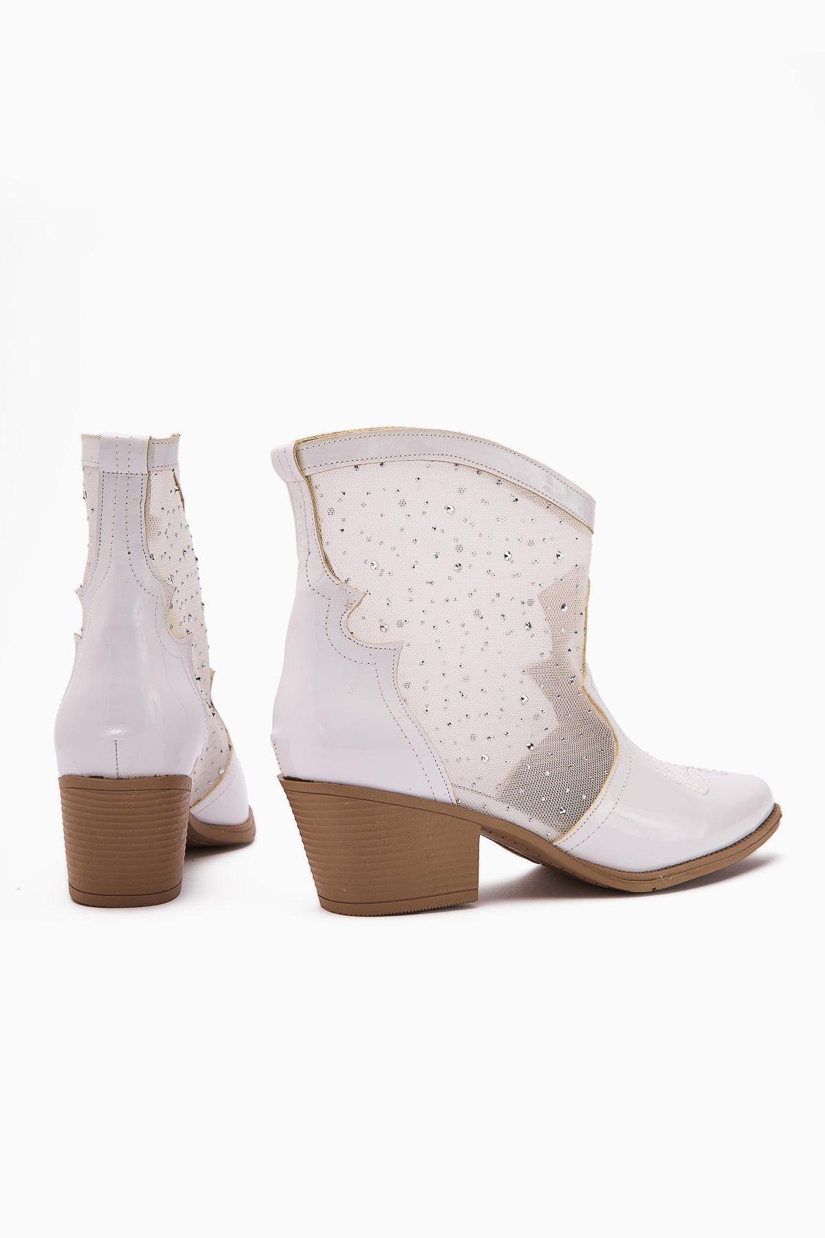 Rudi – White Patent Embroidered Western Jeweled Summer Ankle Boot (Women)