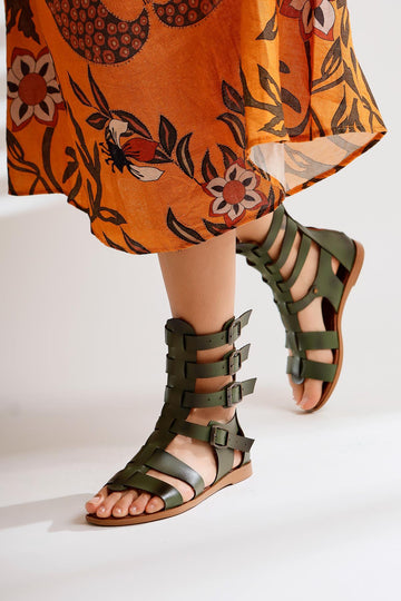 Miranda Genuine Leather – Olive Zippered Gladiator Sandal (Women)