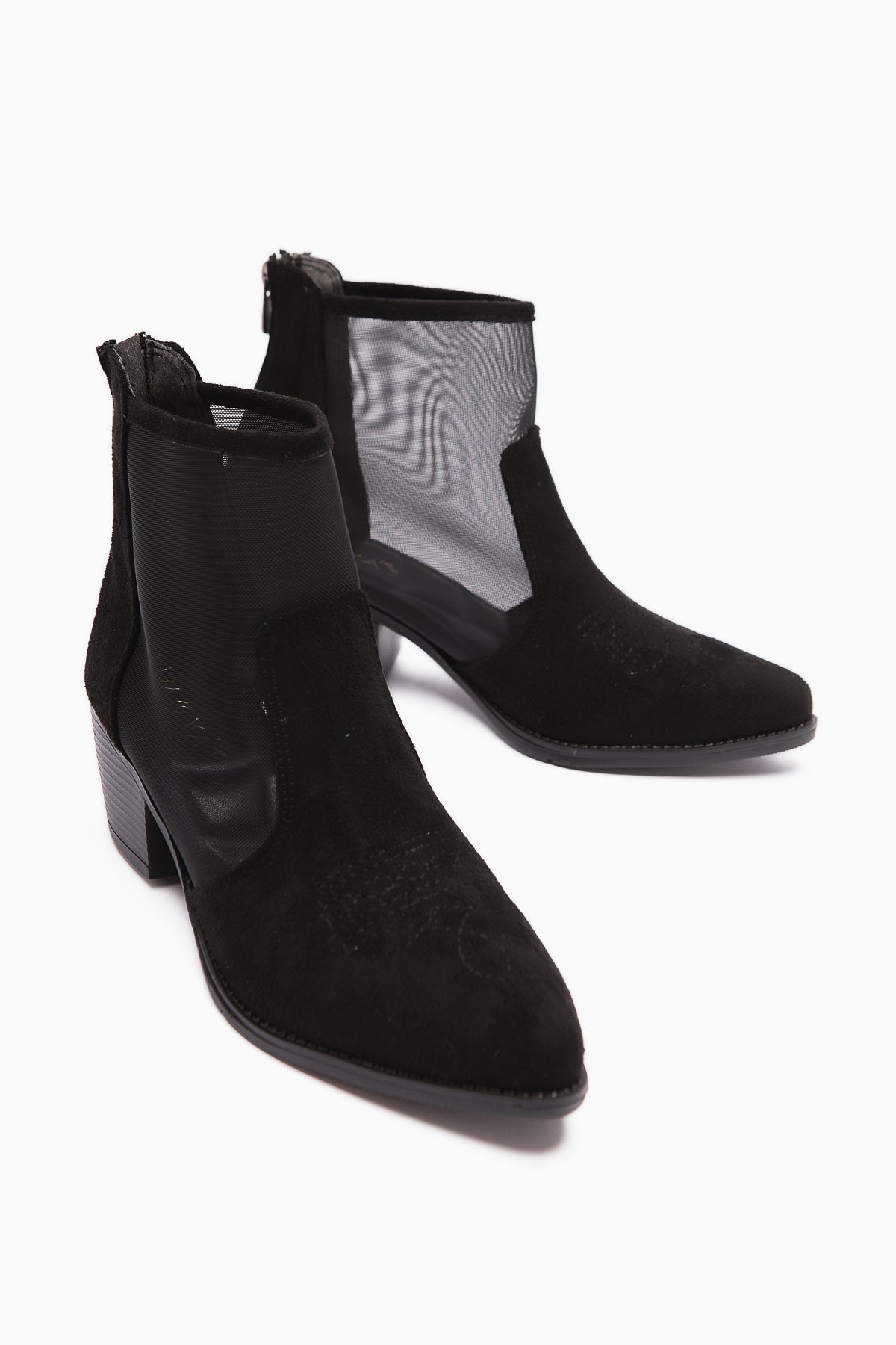 Mari Black Suede Embroidered Chunky Heel Women's Western Summer Boot