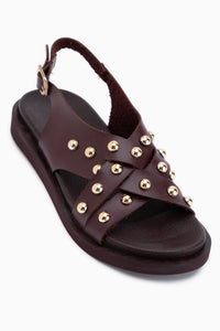 Lucina Burgundy Cross Strap Women’s Sandal