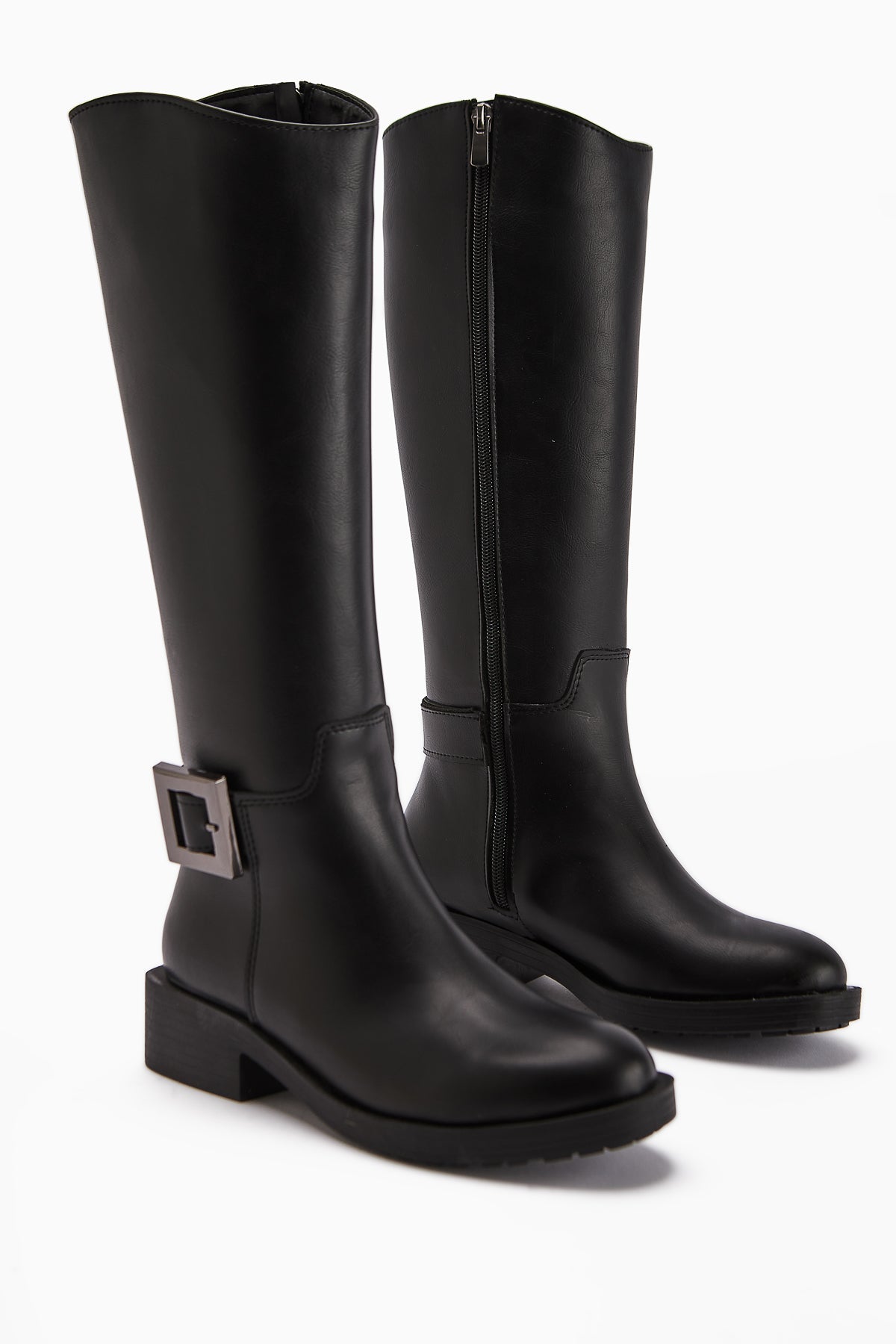 Becky Black Buckled High Platform Women's Boot