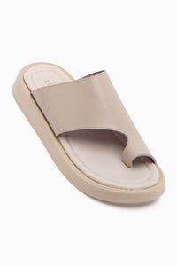 Lesly Genuine Leather Beige Thong Slippers