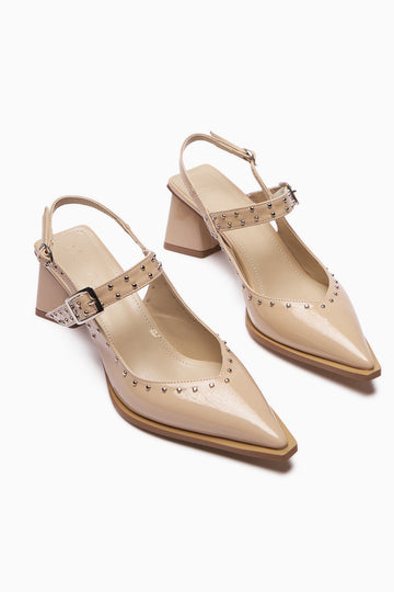 Nuria Nude Patent Leather Pointed Toe Strap Sandals for Women