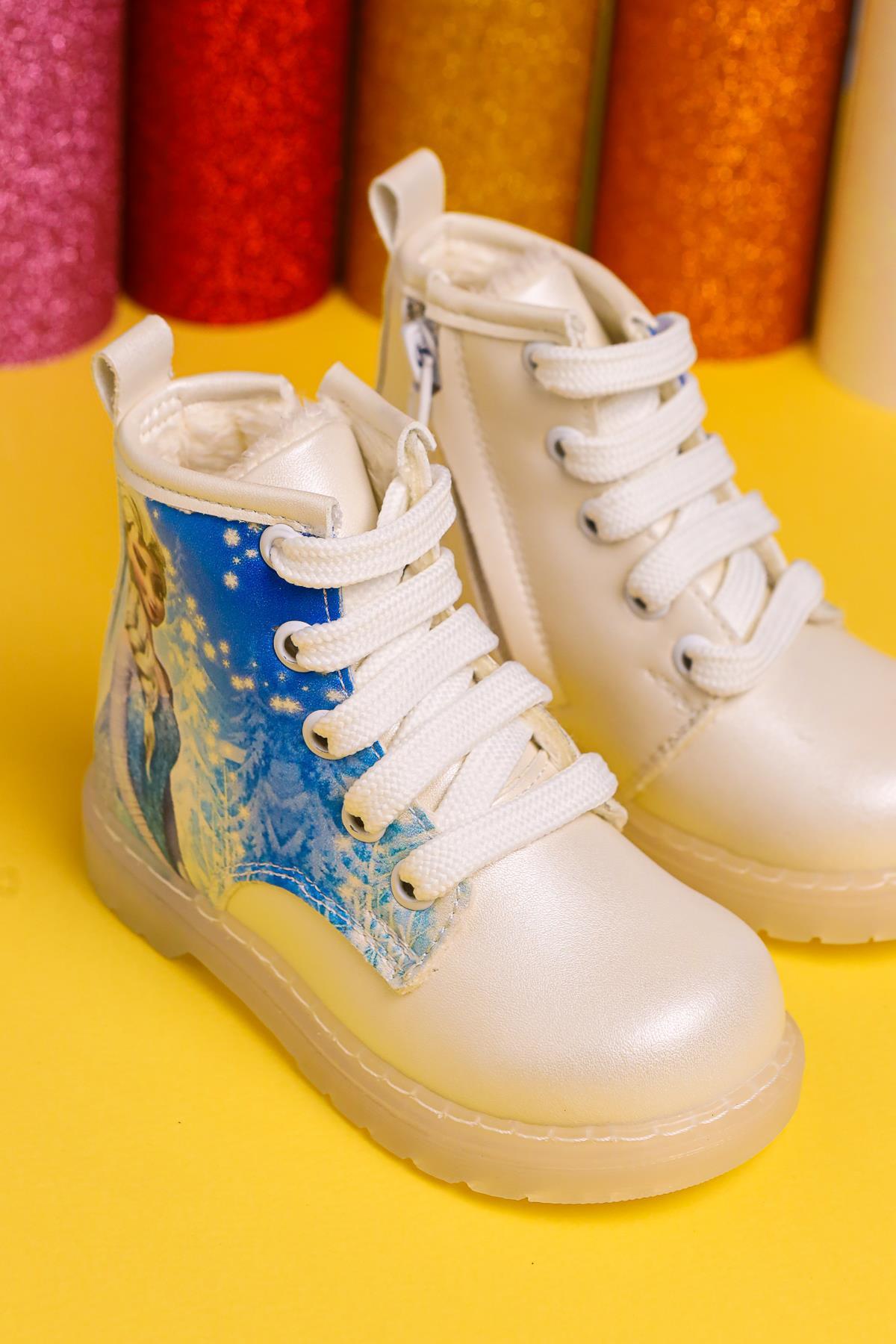 Evan Mother of Pearl Cartoon Character Print Light-Up Lace-Up Baby Boots