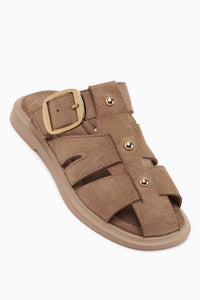 Joella Beige Suede Buckled Women’s Slippers