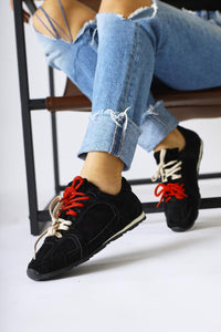 Sue Genuine Leather Black Suede Double Lace Sneakers