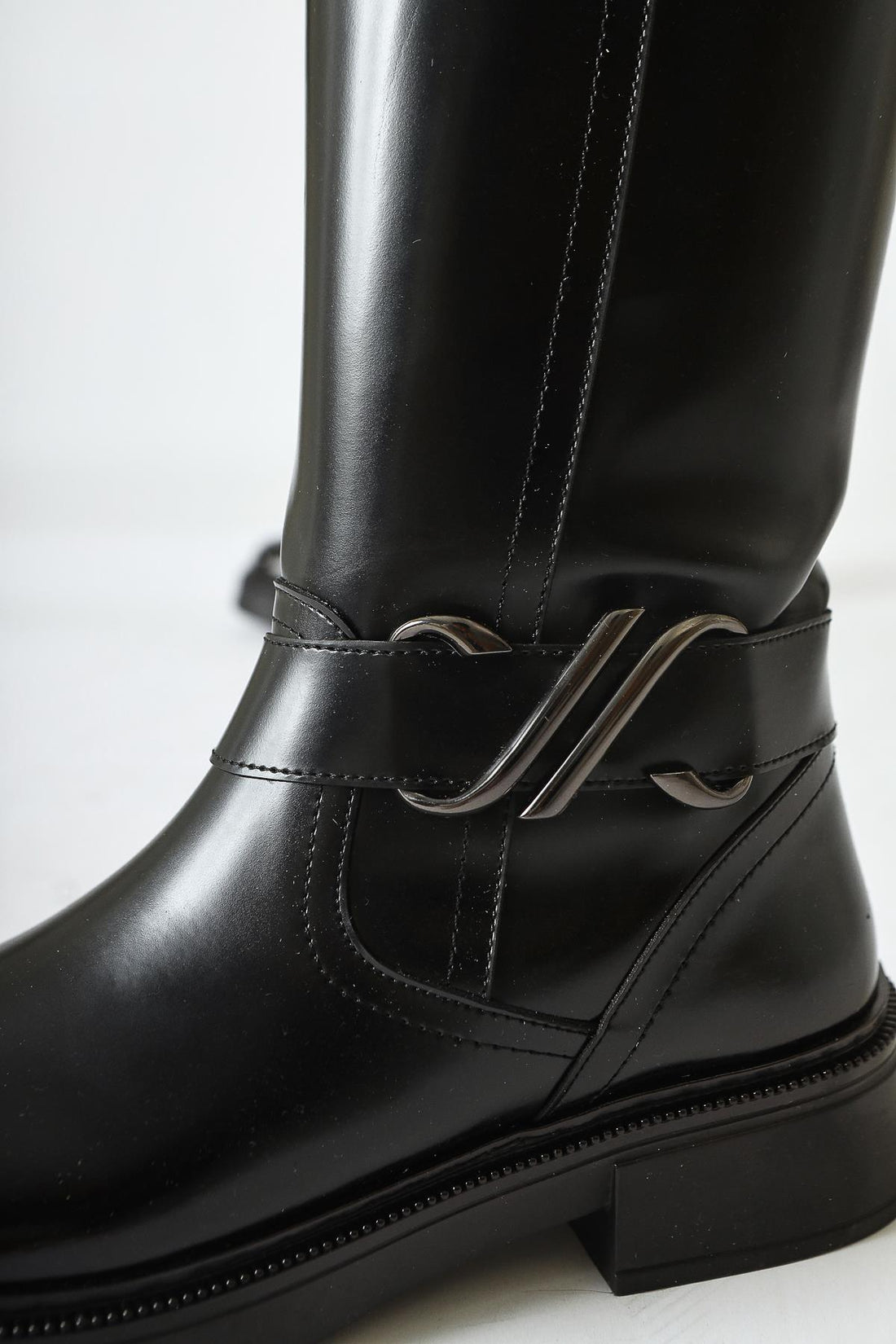 Birgita Black Patent Zip-Up Boots with Buckle Detail