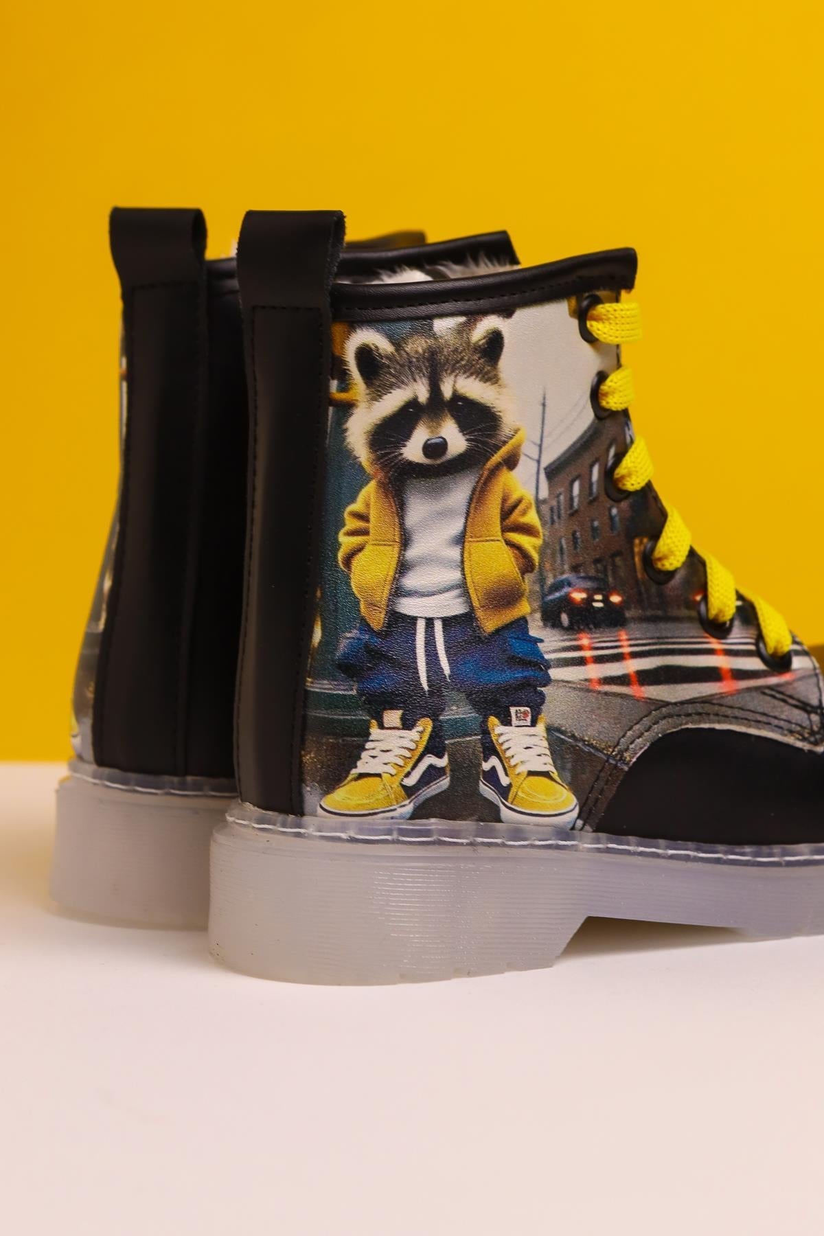 Karla Black Striped Character Print Lace-Up Light-Up Kids Boots