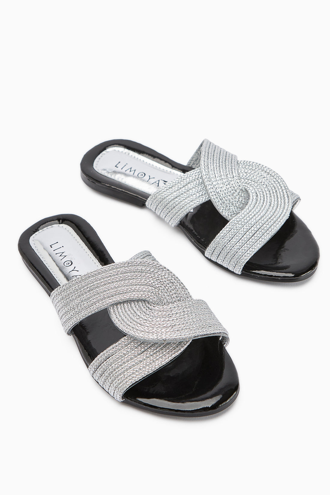 Nihaal Silver Cross Strap Flat Women’s Slippers