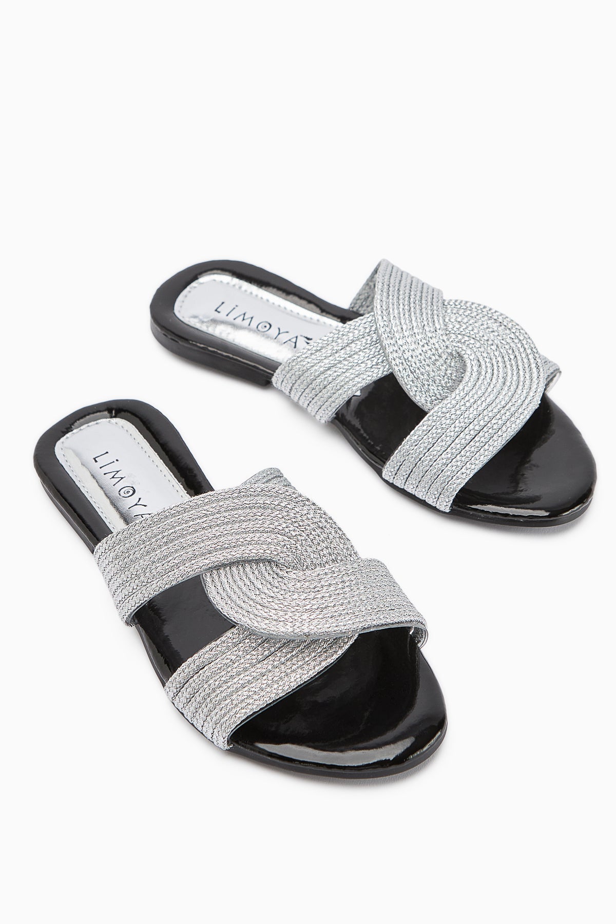 Nihaal – Silver Cross-Strap Flat Slide (Women)