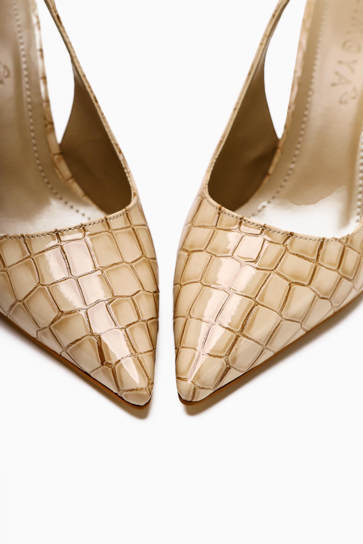 Zamira Beige Croco Closed Toe Heeled Women's Shoes