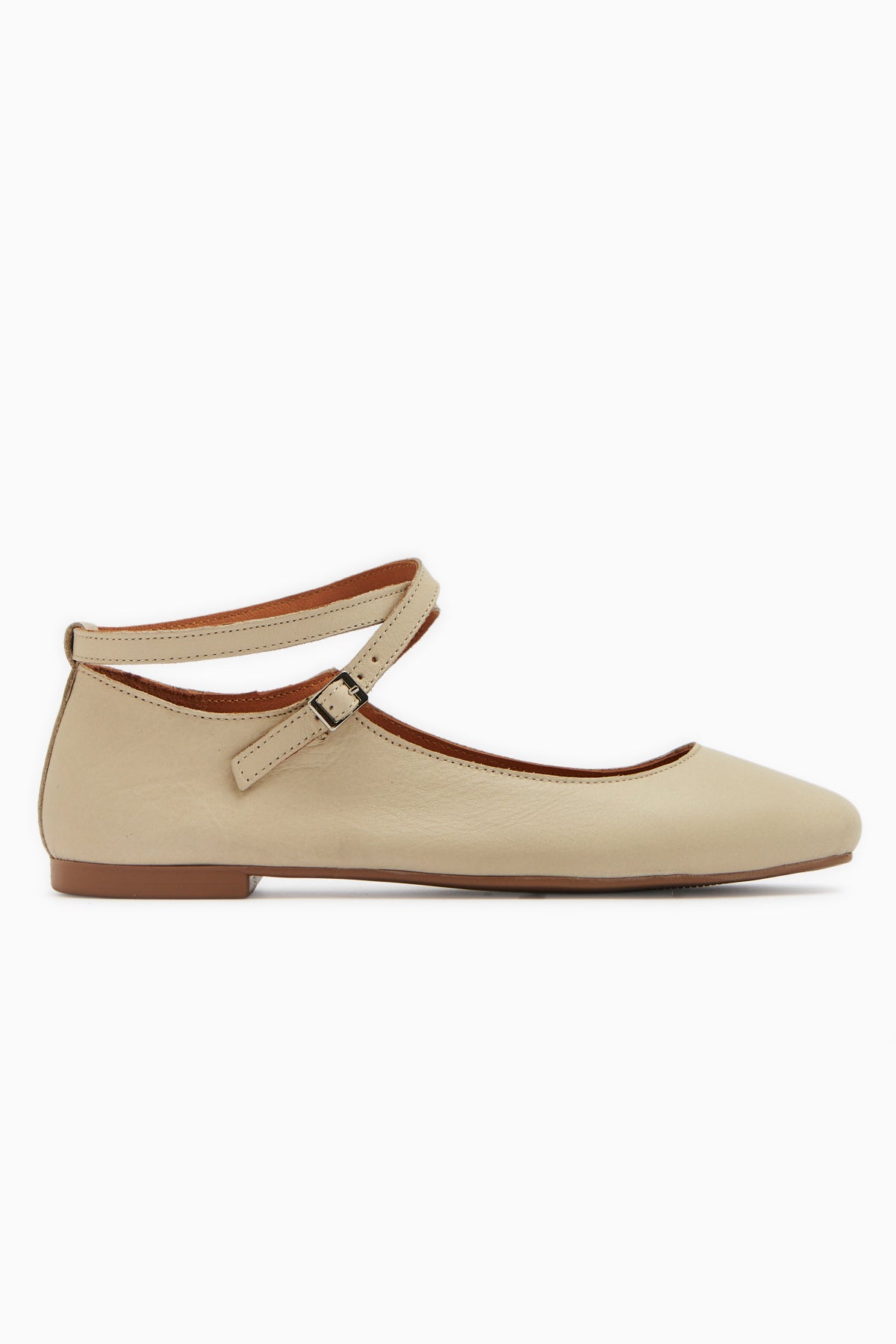Genuine Leather Beige Cross Strap Women’s Ballet Flats
