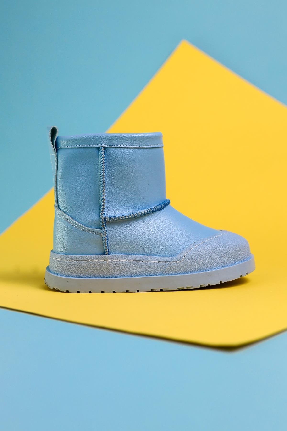 Jasmin Blue Reverse Stitch Detail Fur-Lined Kids' Boots