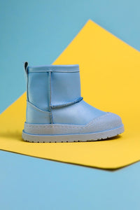 Jasmin Blue Reverse Stitch Detail Fur-Lined Kids' Boots
