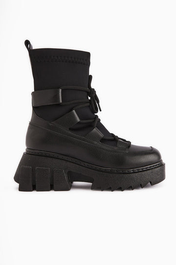Casey Black Thick Soled Lace-up Women's Boot