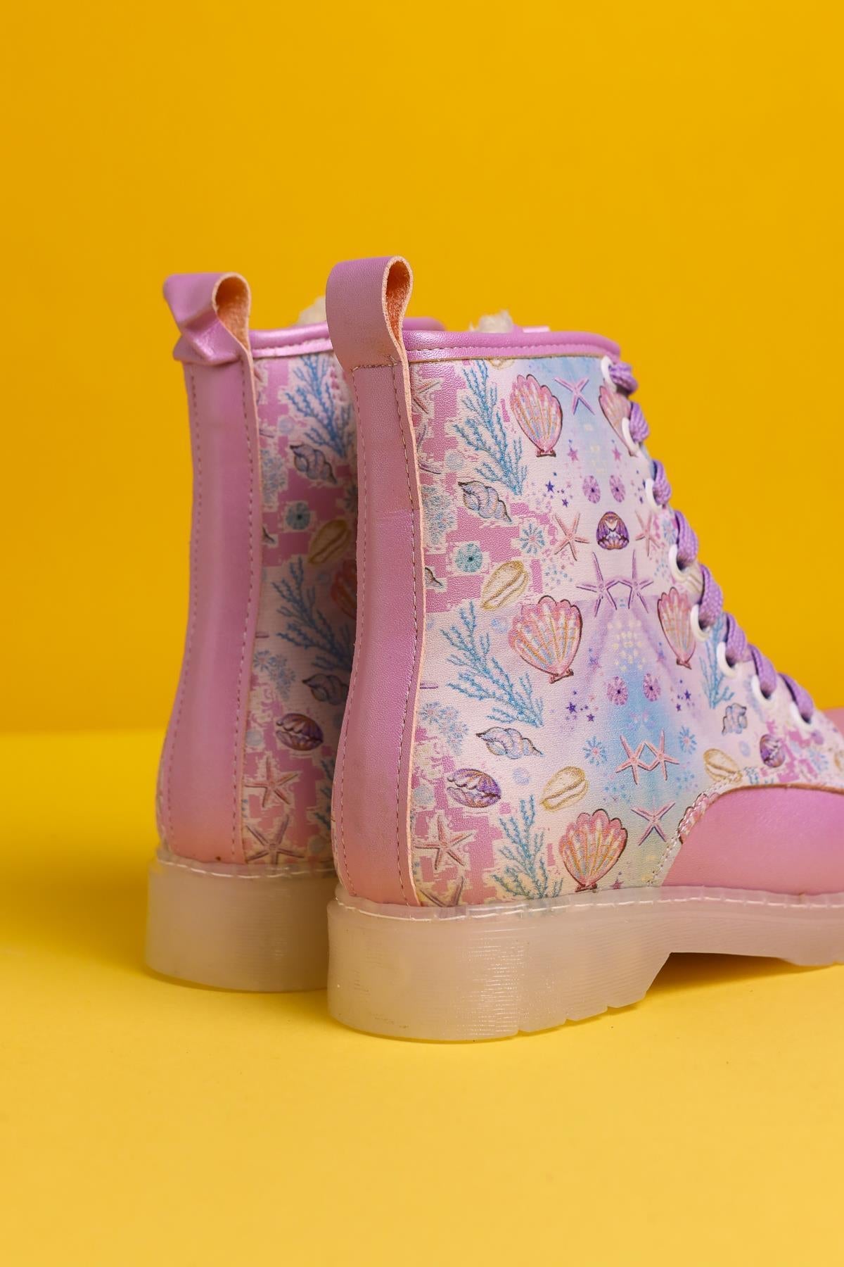 Fideli Purple Sea Life Print Light-Up Lace-Up Kids' Boots