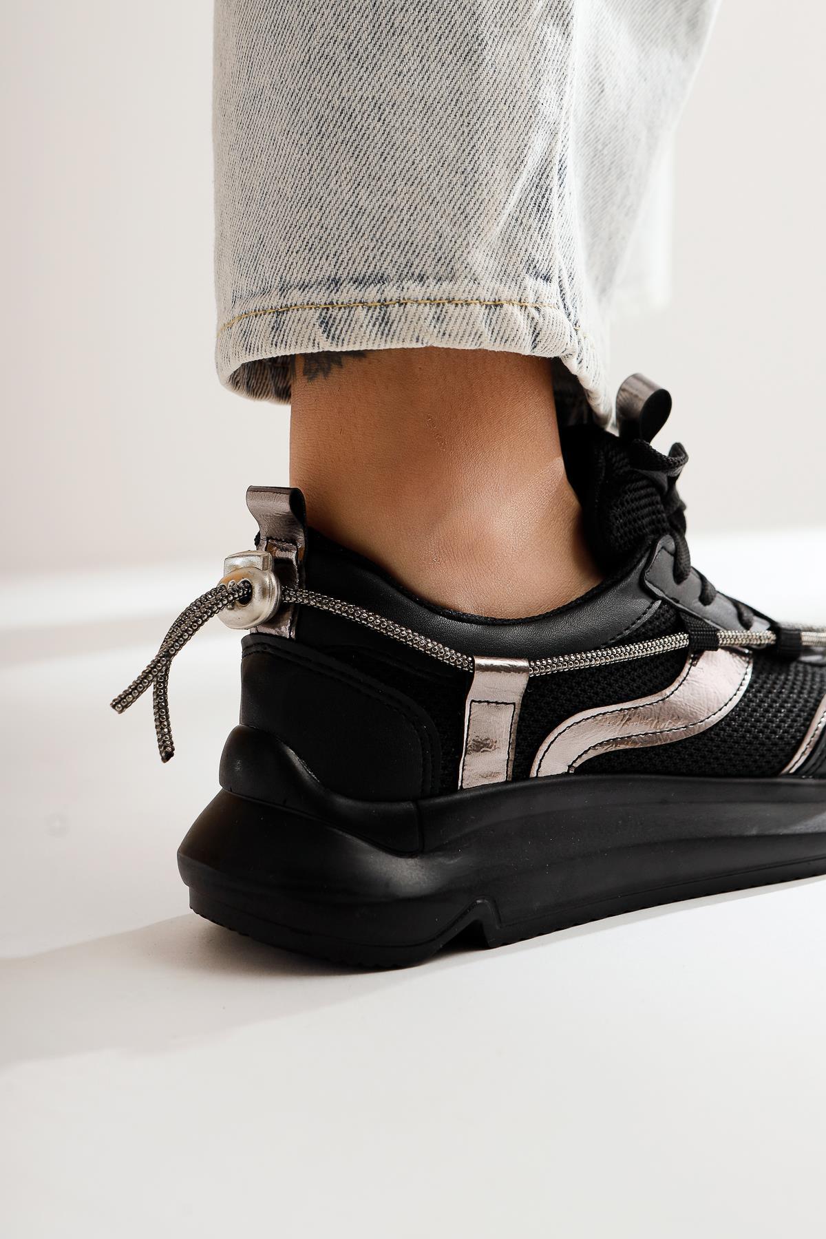 Luann – Black Stone-Detail Lace-Up Sneaker (Women)