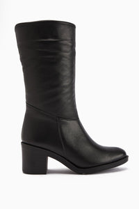 Sahara Genuine Leather Black Pleated Zipper Women's Boot