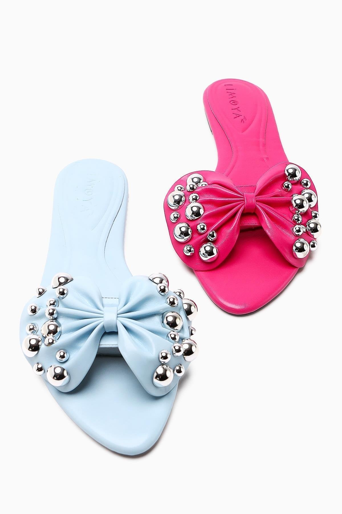 Dotty – Fuchsia Embossed-Studded Bow Slide (Women)