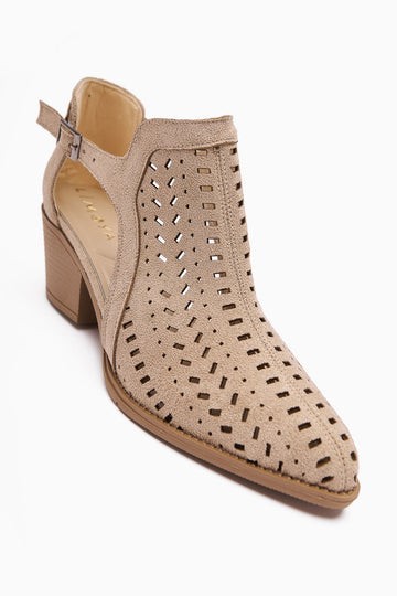 Julian Beige Suede Perforated Chunky Heel Women's Western Summer Boot