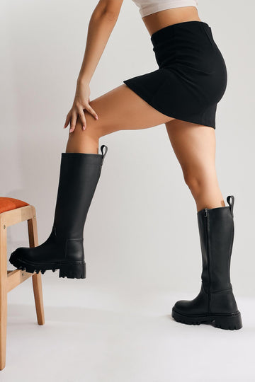 Escada – Black Thick-Sole Zippered Knee-High Boot (Women)