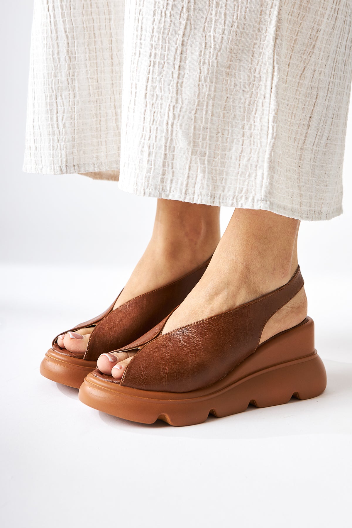 Tilda Tan Elastic Wedge Women’s Sandal