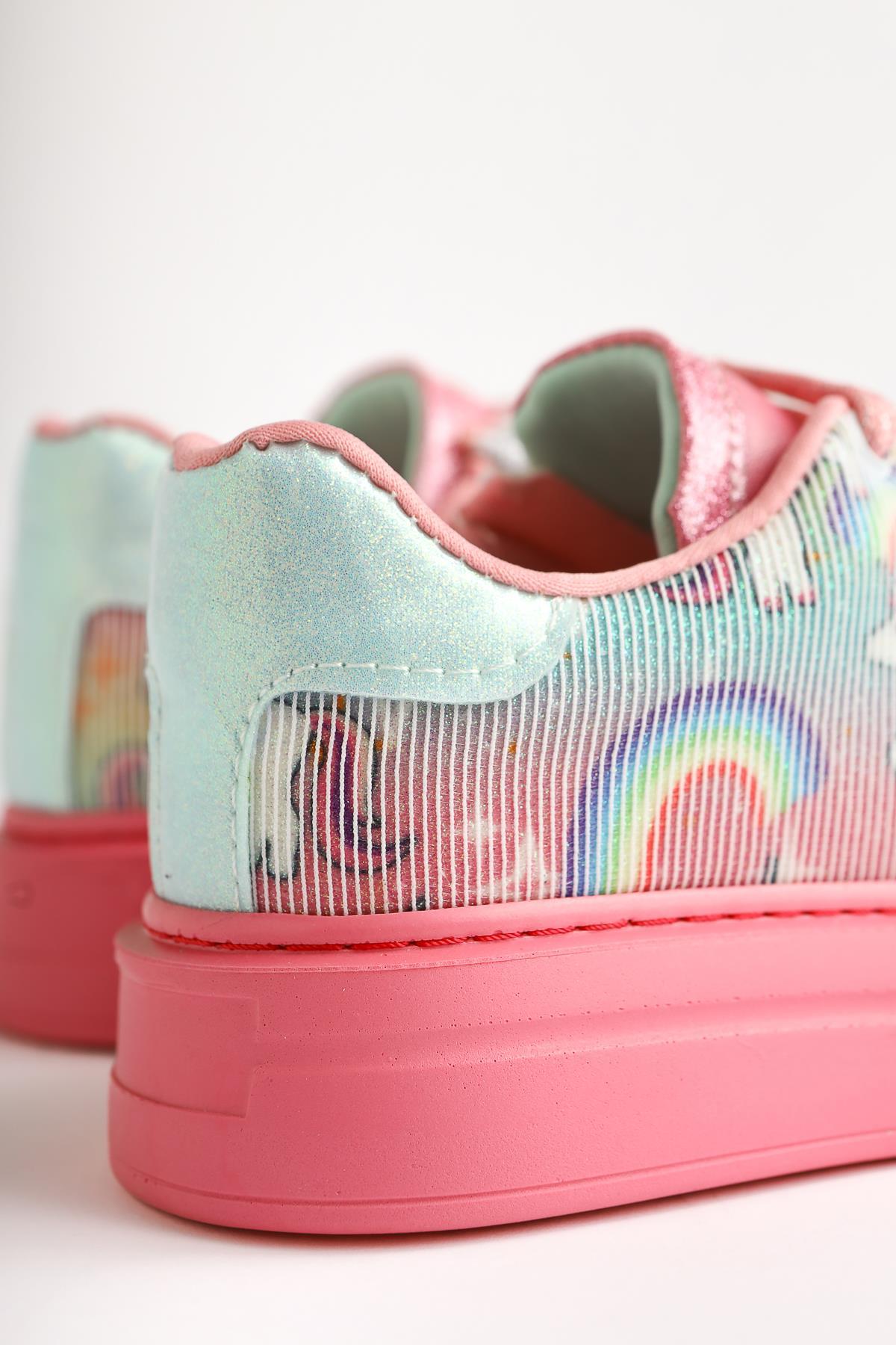 Kenia Pink Unicorn Print Kids' Athletic Shoes