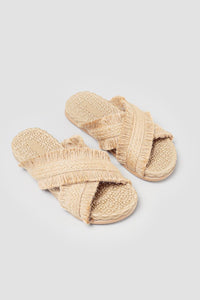 Rachael – Nude Straw Cross Thick-Strap Slide