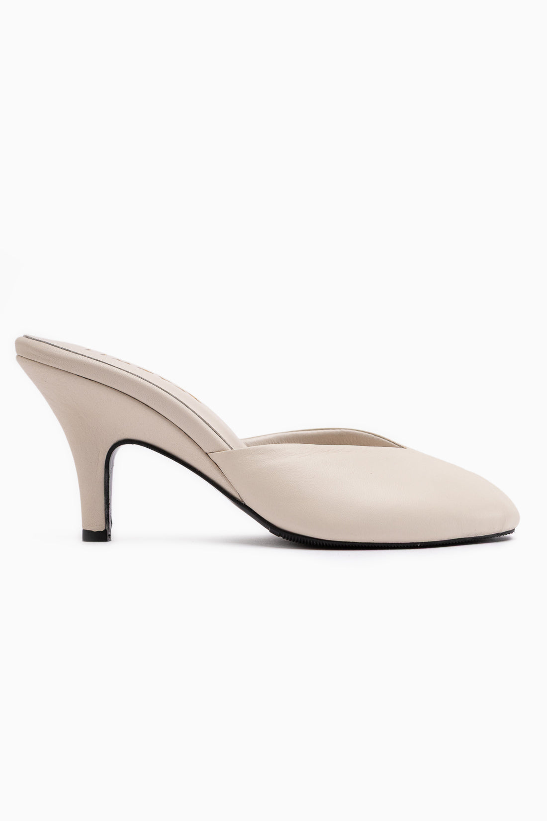 Genuine Leather Beige Closed Toe Heeled Women’s Slippers