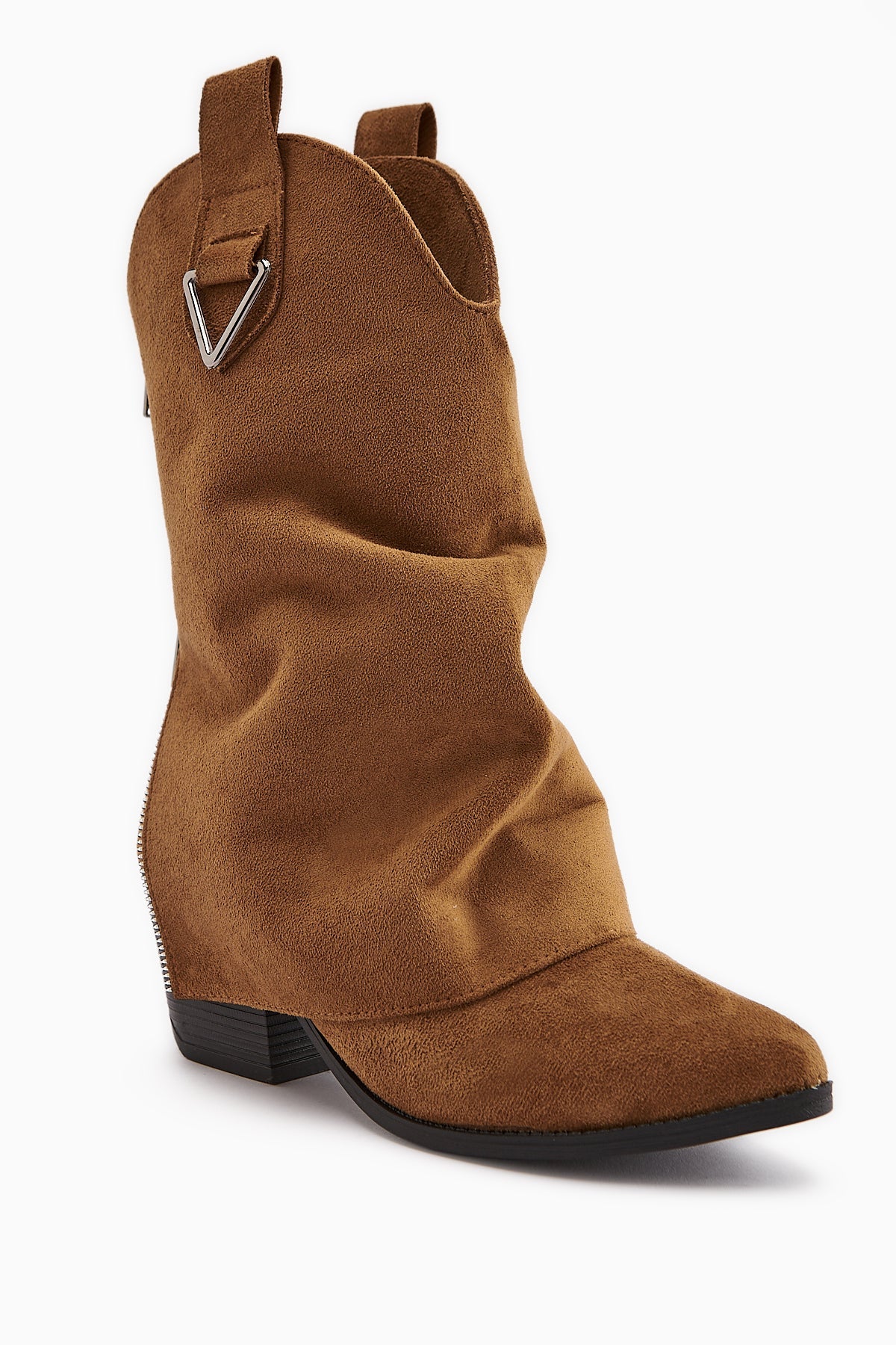 Peggy – Cognac Suede Heeled Western Knee-High Boot (Women)