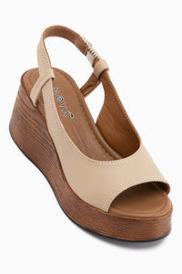 Marry Genuine Leather Beige Elastic Wedge Women’s Shoes