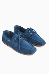 Arian Genuine Leather Blue Suede Lace-Up Casual Loafer Women’s Shoes