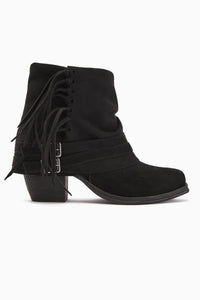 Elis Black Suede Buckled Women's Cowboy Western Boot