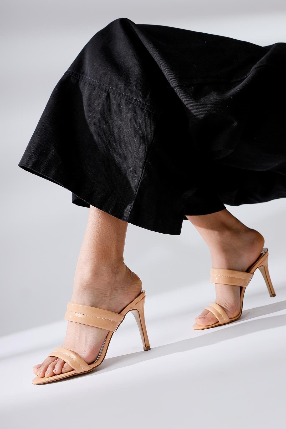 Rhoda Nude Oval Toe Strappy Heeled Slippers