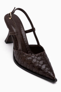 Neila Brown Woven Pattern Women’s Heeled Shoes