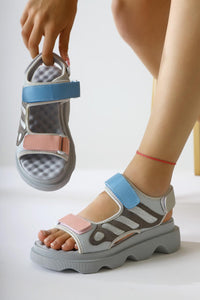 Quan Ice Blue Sandal with Sequin Details and Comfortable Velcro Sole