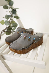 Annika Grey Sabot Slides with Antique Details