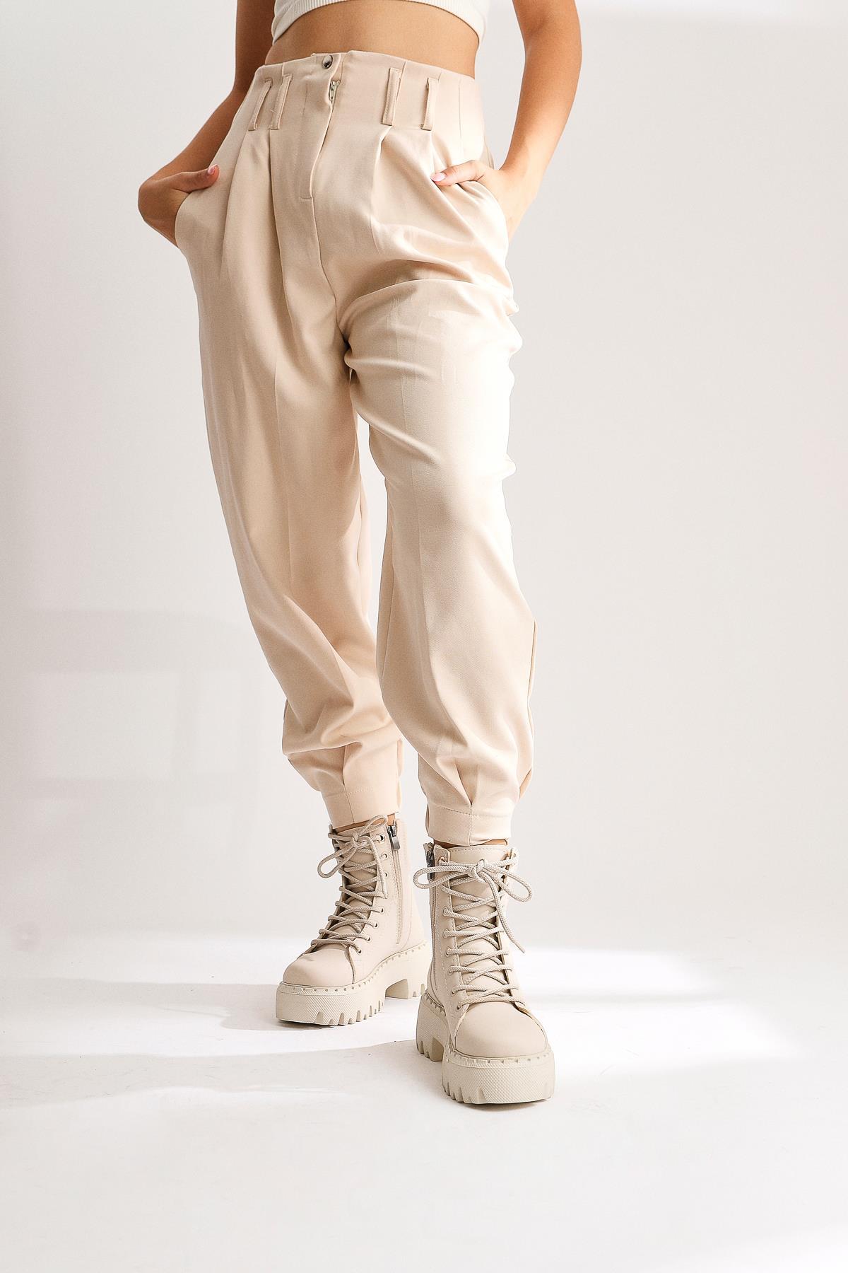 Nichelle – Beige Ankle-Detail Thick Sole Boot (Women)