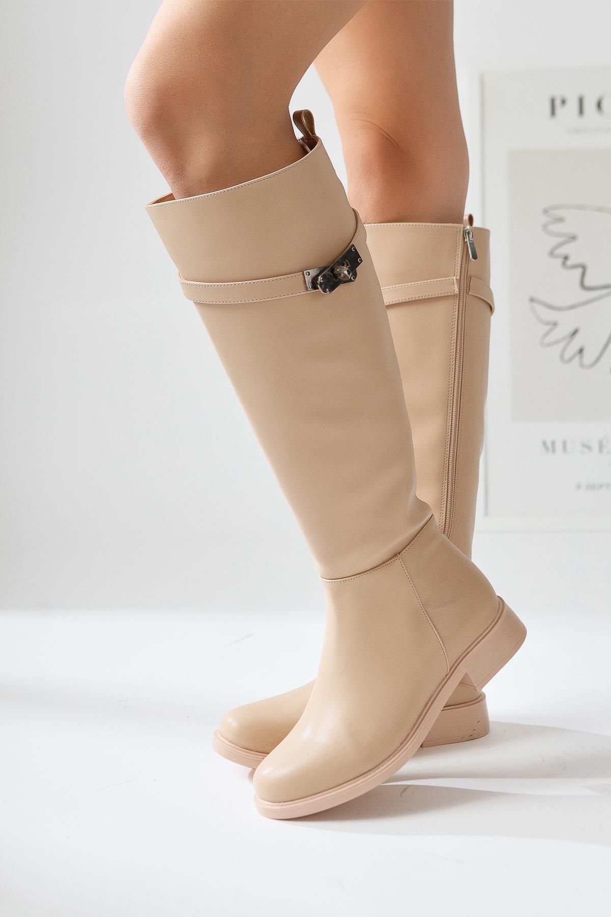 Kanako – Nud Accessory-Detail Zippered Low-Heel Knee-High Boot