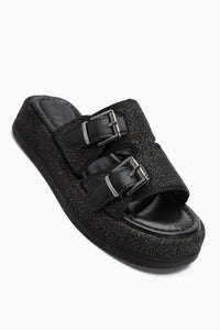 Madina – Black Double-Strap Belted Slide (Women)