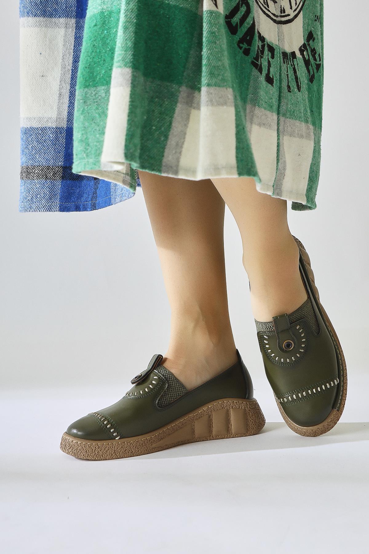 Bethina – Olive Rivet-Detail Laser-Cut Ballet Flat (Women)