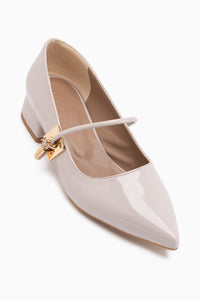 Micha Beige Patent Pointed Toe Single Strap Buckle Detailed Women’s Daily Shoes