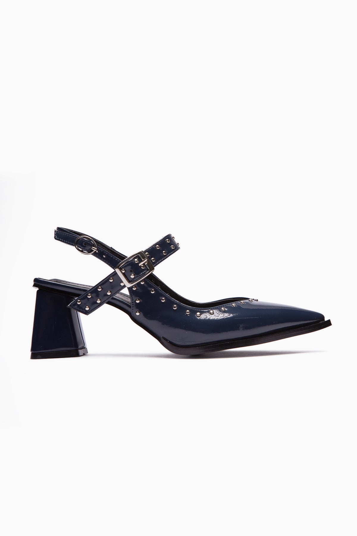 Nuria Navy Patent Leather Pointed Toe Strap Sandals for Women