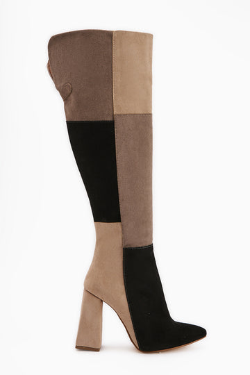 Kamiyah Black Beige Knee-High Boots