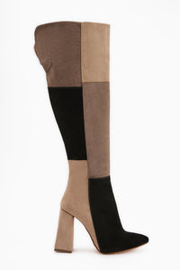 Kamiyah Black Beige Knee-High Boots