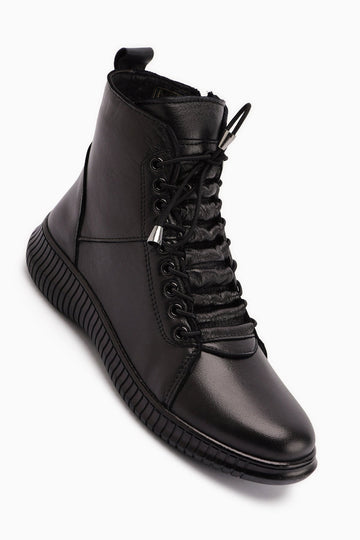 Jina Genuine Leather – Black Lace-Up Boot (Women)
