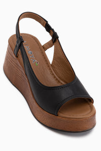 Marry Genuine Leather Black Elastic Wedge Women’s Shoes