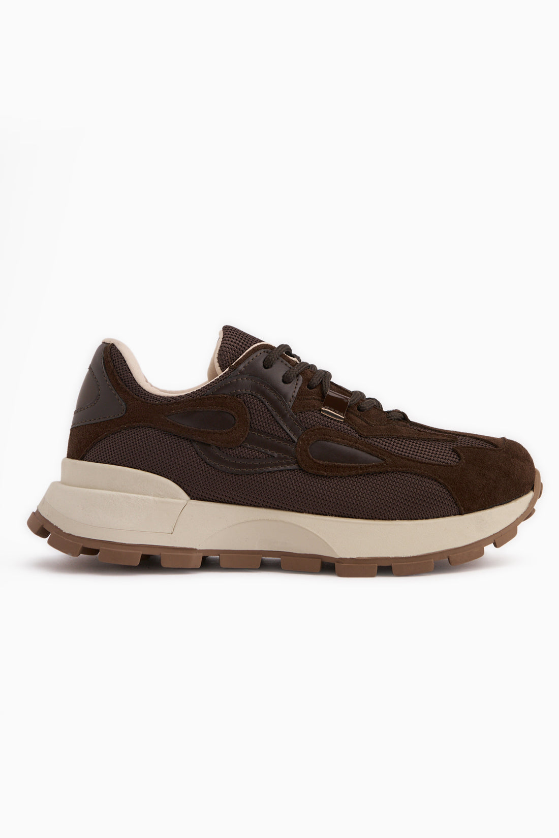Bisera Brown Knit-Suede Sports Shoes