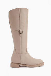 Caterine Beige Buckle Detailed Short Heeled Boots