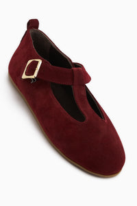 Genuine Leather Danni Burgundy Suede Belted Women’s Ballet Flats